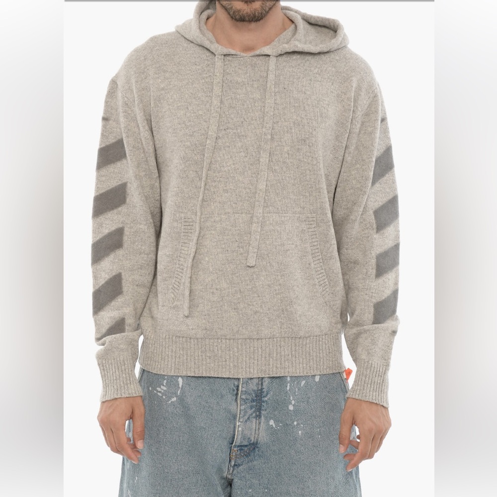 Off-white Cashmere sweater hoodie men’s size XL grey knitwear